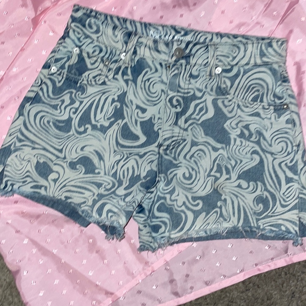 Paisley Denim Mock Short Shorts